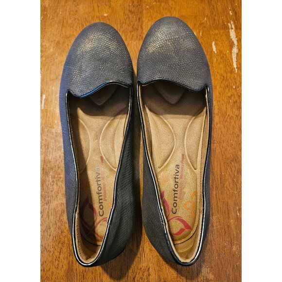 Comfortiva Mary Beth Comfort Loafers Size 8.5 Charcoal Lizard Print Grey Leather - Picture 7 of 7